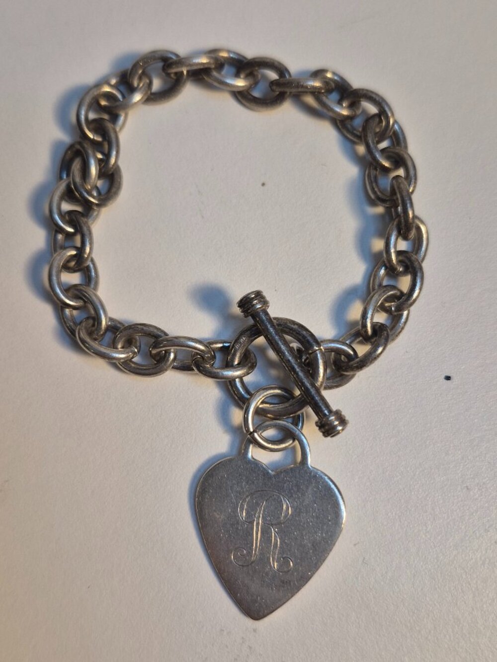 Vintage 925 Sterling Silver Heart Chain Charm Bracelet